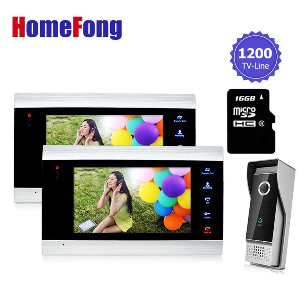 

Homefong 7 inch Wired Color Video Door Phone Intercom System Night Vision Waterproof Camera 16GB SD Card Video Record