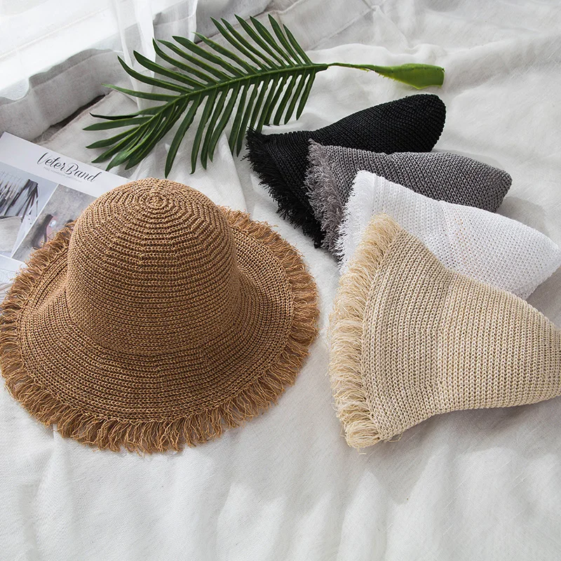 

Summer Boater Hats For Women Straw Sun Hat Lady Girls Lace Panma Beach Hat Floppy Female Travel Folding Chapeu