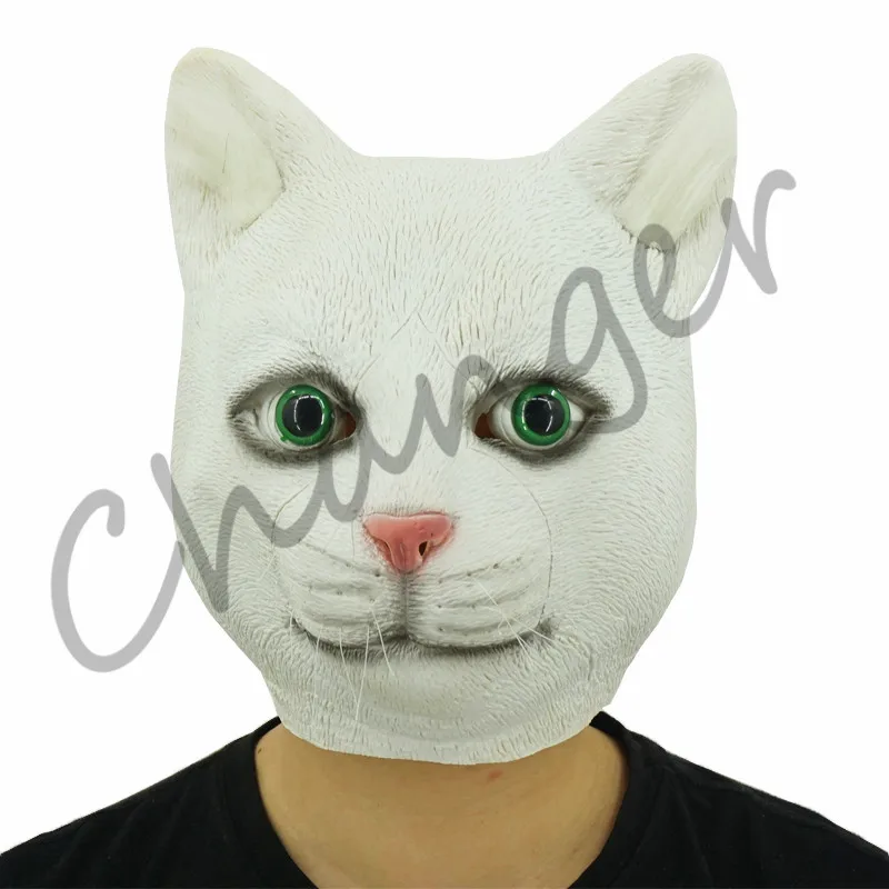 White Cat Latex Mask Novelty Animal Mask For Cosplay Costume Halloween