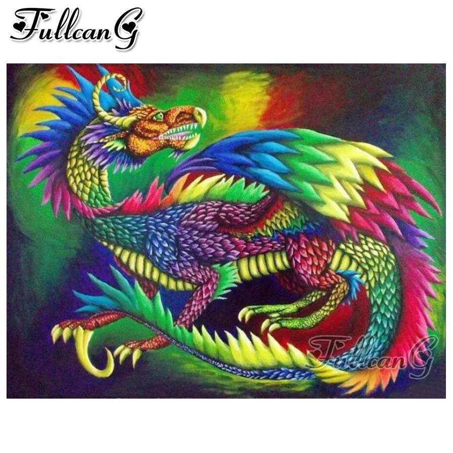 

FULLCANG 5d diy mosaic full embroidery rainbow dragon diamond painting square/round drill rhinestone paint with diamonds FC754