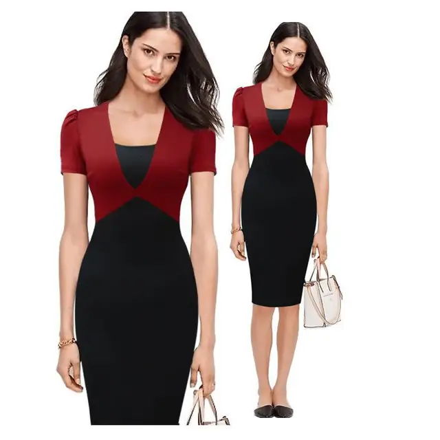 Women Pencil Dresses Knee Length Y V Neck Bodycon Fashion Short Women Pencil Dresses Knee Length Y V Neck Bodycon Fashion Short Sleeve Slim Office Wrap