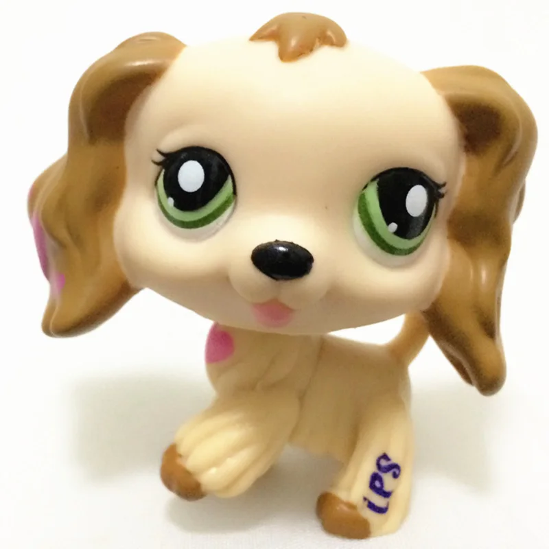 

LPS Pet Shop Rare Pink Heart-Shaped Pattern Yellow Cocker Spaniel LPS Dog Collection Cosplay Mini Action Figure Children Gift