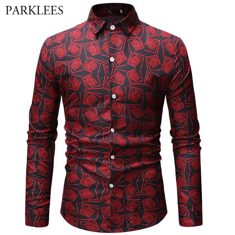 WSPLYSPJY Mens Printed Dress Shirts Long Sleeve Button Down Collar Shirt