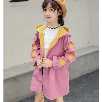 

Hot Sale Yellow/Pink Color Spring Autumn Warm Coats Kid Children Baby Girl Clothing Jackets Outerwear Hooded Girl Coat 3-12 Yrs
