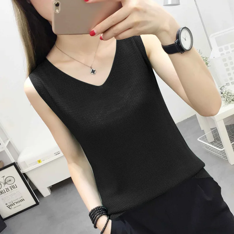 

casual Knitted linen Camisole tank tops women 2019 summer sleeveless style solid shirts femme casual harajuku streetwear clothes