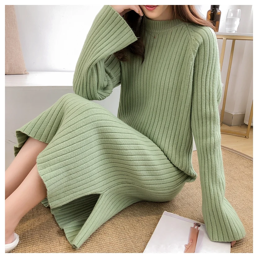 H. SA женский длинный макси свитер платья 2018 карамельный цвет ниже колена вязаные Джемперы зимнее платье тянуть свитер розовый зимний