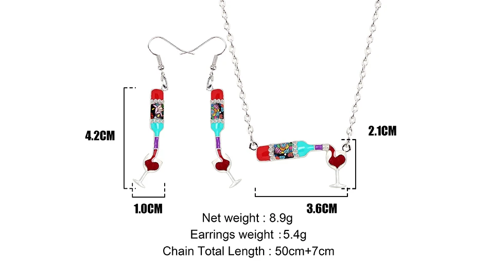 Bonsny эмалированный СПЛАВ Красное вино бутылка чашки серьги-подвески в форме капли ожерелье Кулон Ювелирные наборы Винтаж Bijoux для женщин девушек аксессуары