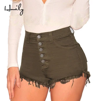 

HMILY Summer Denim Womens Shorts Sexy Butt Ripped Jeans Shorts Fringe High Waisted Shorts For Women Cool Hole Short Jeans