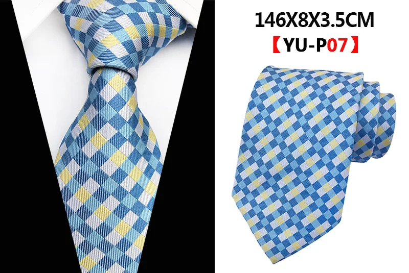 8cm Check Yellow Beige Jacquard Woven Silk Ties Mens Neck Tie Floral Plaid Striped Ties for Men Wedding Suit Business Party