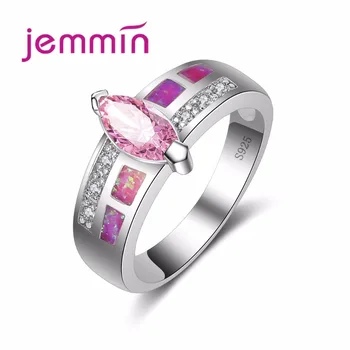 

Jammin S925 Sterling Sliver Ring With Oval Pink Crystal Jewelry Inlay White and Purple Luxury Weeding Party Ring for Women