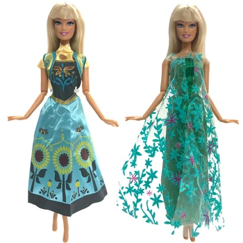 

NK Two Set Princess Doll Anna + Elsa Outfit Movie Similar Dress Fairy Tale Wedding Dress For Barbie Doll Best Girls' Gift DZ