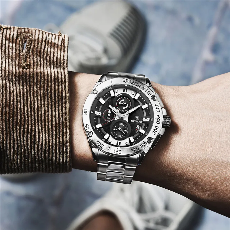 

BENYAR 2019 New Men Watch Business Full Steel Quartz Top Brand Luxury Casual Waterproof Sports Male Wristwatch Relogio Masculino