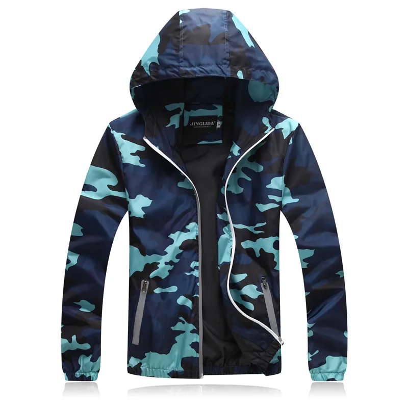 DAVYDAISY Мужская камуфляжная куртка тонкое пальто с защитой от солнца с капюшоном ветрозащитная Светоотражающая военная куртка парная одежда DCT-118 - Цвет: Blue
