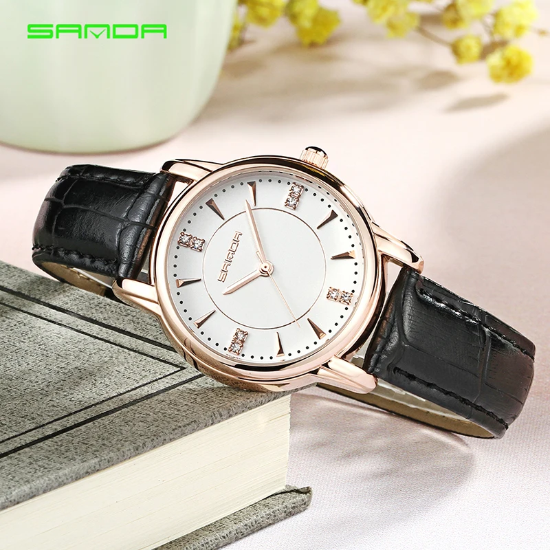 

SANDA Women Watches Ladies Luxury Brand Crystal Leather WristWatch Dress Female Clock Relogio Feminino Montre Femme 2019