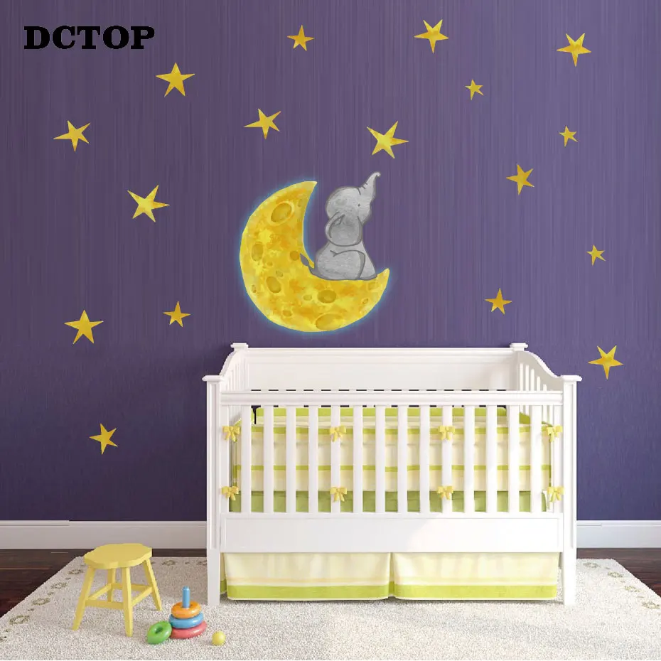 Pegatinas De Pared De Estrellas Con Diseno De Elefante Pequeno Y