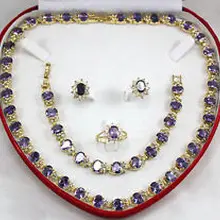 Высококачественные Чокеры Оптом комплекты украшений для женщин аниме покрытием Кристалл слово ожерелье с фиолетовым камнем браслет серьги кольцо