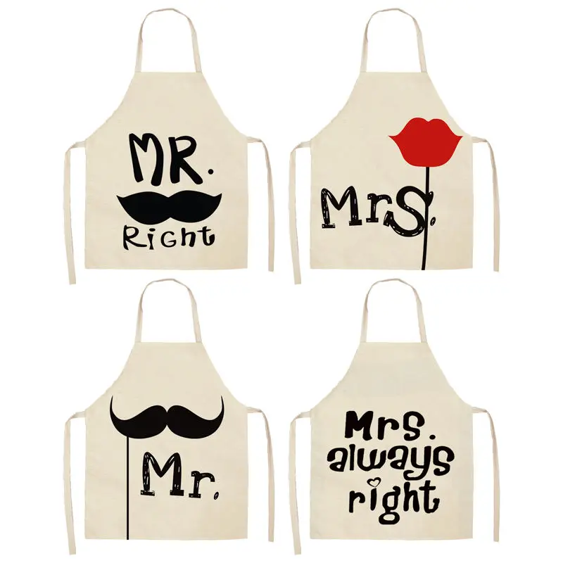 

1Pcs Mr Mrs Couples Kitchen Aprons Unisex Dinner Party Cooking Bibs Cotton Linen Funny Pinafore Cleaning Tools 53*65cm C1024