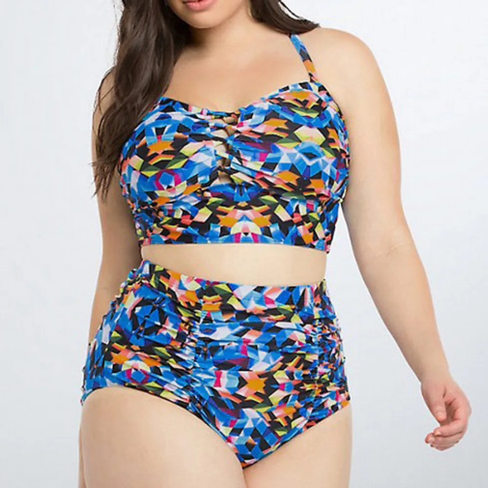 

Bikini 2019 Swimsuit Large Size Swimwear Women Ladies Plus Size Bandage Padded Bra Bikini Split Body Zwempak Beachwear N50
