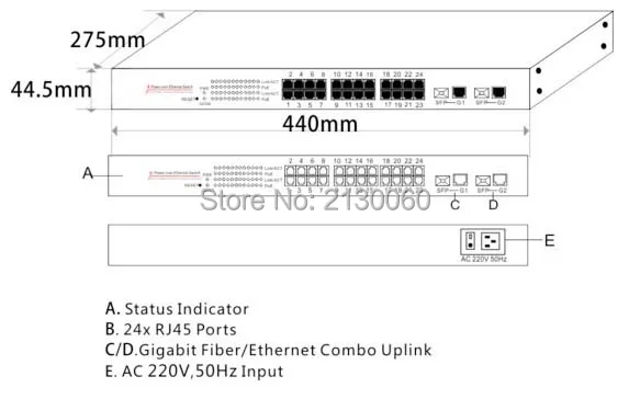 400 Вт 28 Порты PoE коммутатор, 24 Порты 100 м poe + 2 Порты и разъёмы RJ45 и 2 Порты и разъёмы SFP Combo Порты Uplink, IEEE 802.3af/AT, вывода POE 15.4 Вт