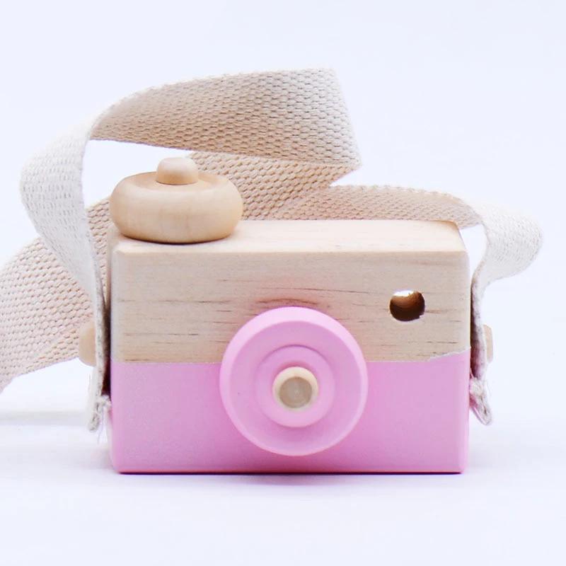 Винтажное деревянное украшение в виде камеры, игрушка для маленьких детей, подвесная камера для фотосъемки, Детская развивающая игрушка, рождественские подарки - Цвет: Розовый