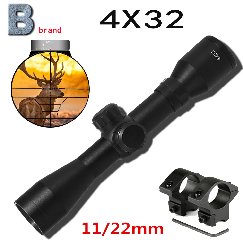 B العلامة التجارية 4X32 البصرية البصر محفورا الزجاج التكتيكية بندقية Riflescope النطاق البصري بندقية الصيد بصريات التصوير المجسم البصر cqb