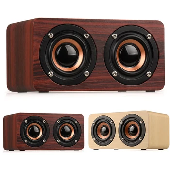 

High Power Subwoofer Wireless Bluetooth Speaker Wooden Box Support TF Card AUX Cable Classic Wood Stereo Dual Loud Speaker
