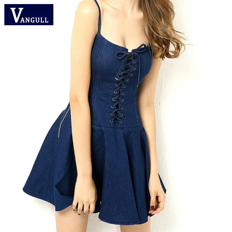 

Women Sexy Lace Up Denim Dresses 2017 New Fashion Rivet Bandage Jeans Dress Slim Vestidos Nignt Club Strapless Dresses