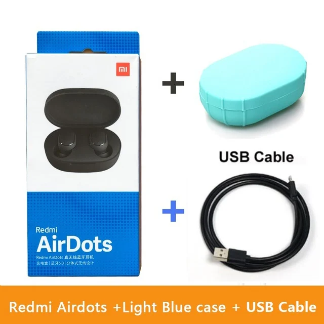 Оригинальные беспроводные Bluetooth наушники Xiaomi Redmi Airdots, стерео наушники с басами, TWS Bluetooth 5,0, управление AI для Xiomi Redmi Note 7 6 - Цвет: add cable Green Case