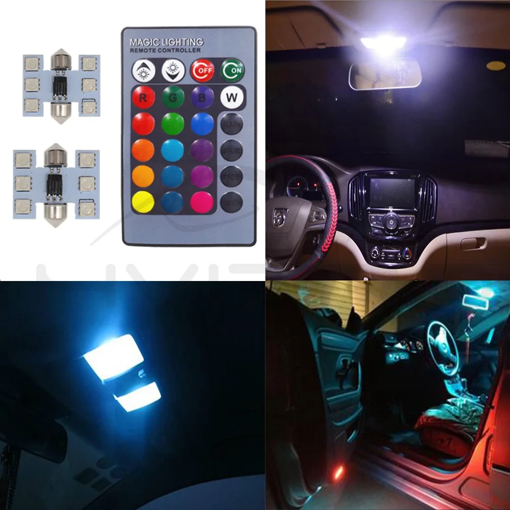 2X5050 DC 12 В 31 мм RGB 6SMD гирлянда c5w C10w двери светодио дный автомобиля светодио дный авто мобильных дистанционное управление красочные лампы на