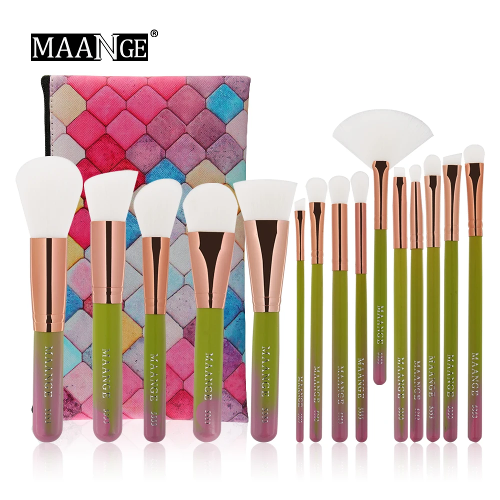 MAANGE 15pcs Makeup Brushes Set Powder Foundation Blusher Eyeshadow Lip