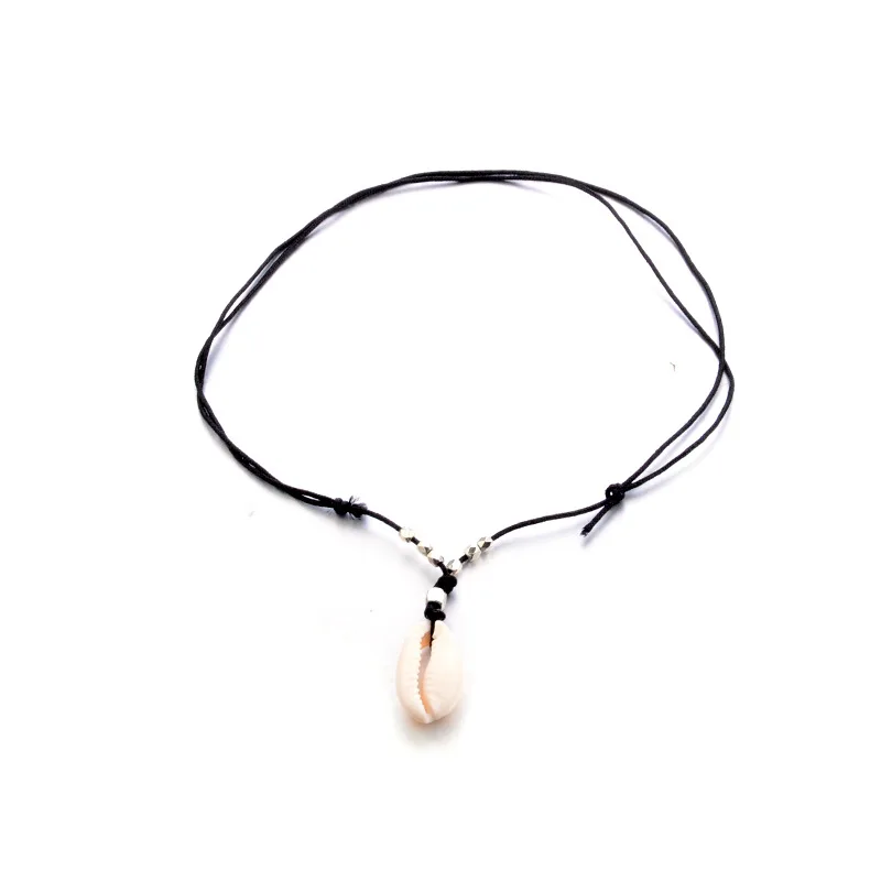 

Silver Bead Sea Shell Black Rope Choker Necklace Jewelry Bohemian Beach Tassel Necklace Shell Chain For Women Collar Chocker
