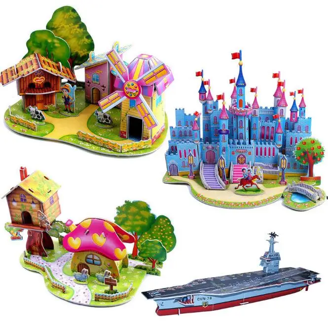 3D Puzzle Jigsaw Baby toy Kid Early learning Castle Construction pattern gift For Children Brinquedo Educativo Houses Puzzle WYQ