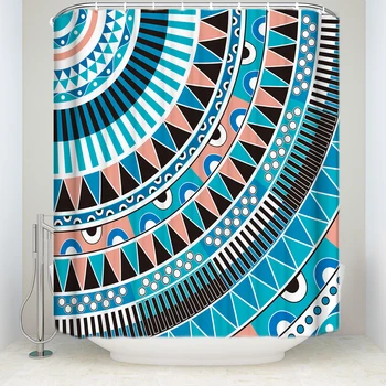 

New Arrival Waterproof Ethnic Tribe Shower Curtain with Hooks Polyester Fabric Bathroom Curtains for Home Decorations Blue Pink