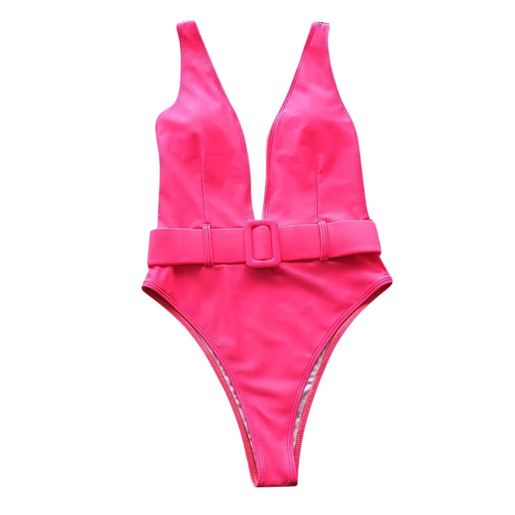 TELOTUNY, сексуальный женский купальник, женский летний, модный, Одноцветный, на пуговицах, пуш-ап, подкладка, пляжный купальник, бикини, костюм, женская пляжная одежда, купальник - Цвет: Hot Pink