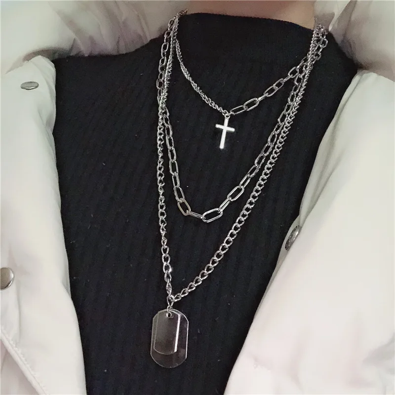 

Three Necklaces,cross, Multi-layer Collar, INS Hop, Long, Retro, Cold, Hip Hop,clavicle,chocker Gothic Harajuku Letter Yaoi Elf