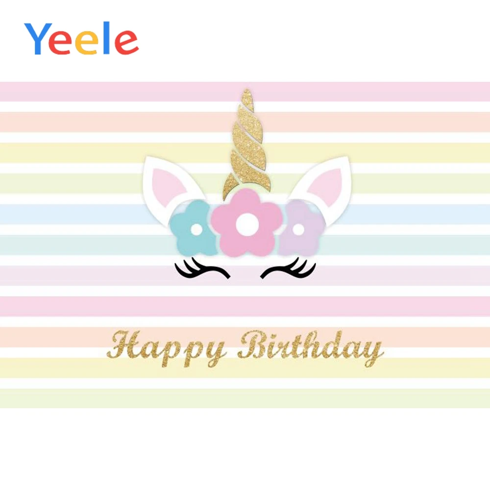 

Yeele Birthday Unicorn Colorful Strip Photography Background Baby Children Portrait Scene Photographic Studio For Photo Backdrop
