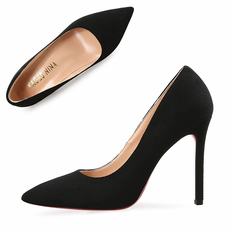 

Classics Women Pumps Shallow Office Shoes Concise Solid Flock Pointed Toe Female Pumps High Heels 6-10CM femme Wedding Shoes