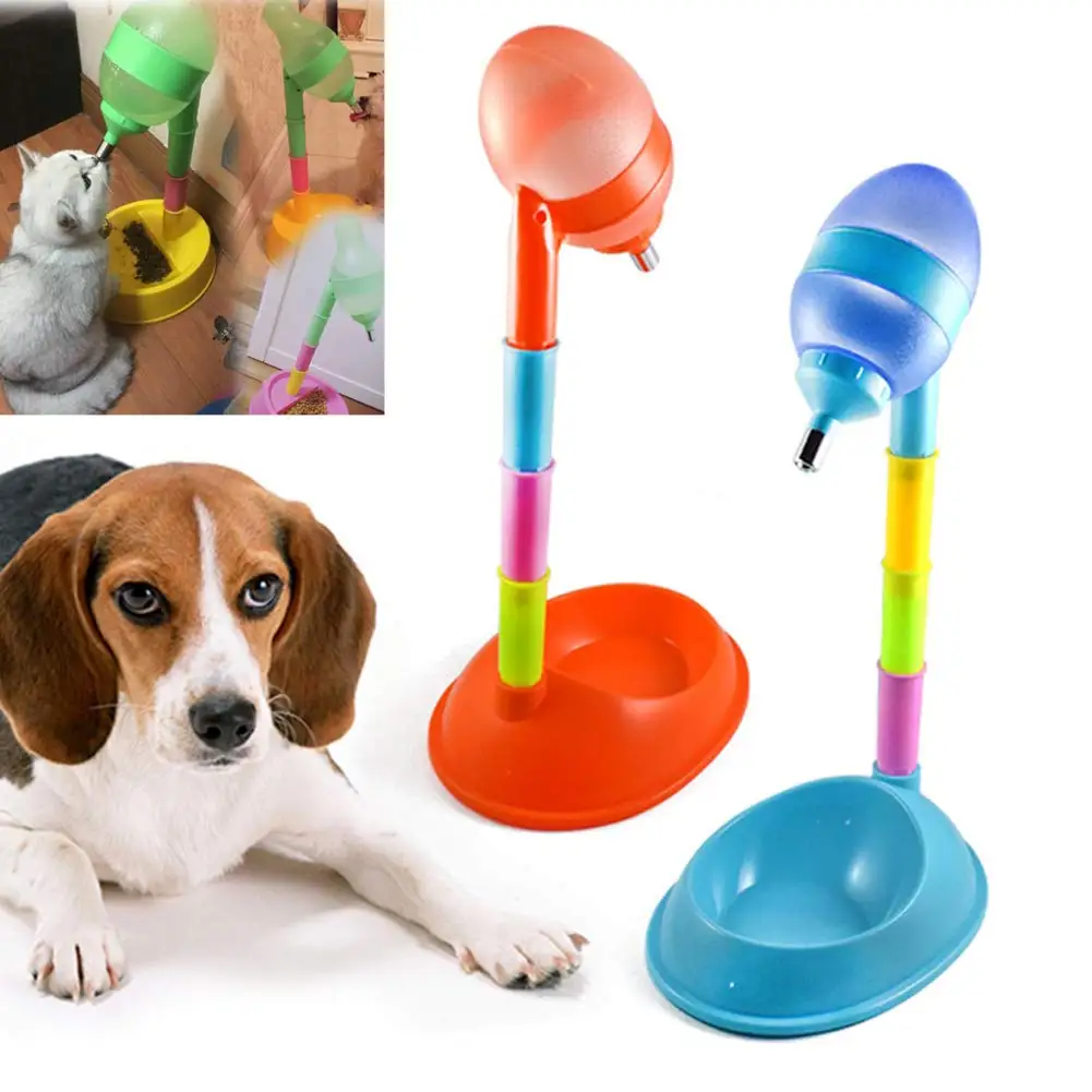 

Pet Cat Dog Standing Water Drinking Fountain Automatic Food Dispenser Bottle Stand Feeder Bowl 600ML Height Adjustable