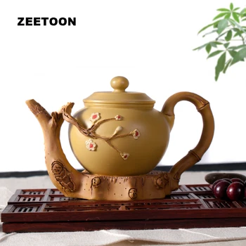 

235cc Authentic Yixing Teapot Plum Pile Bamboo Section Pot Creative Chinese Purple Clay Tea Set Tea Maker Pot Vintage Home Decor