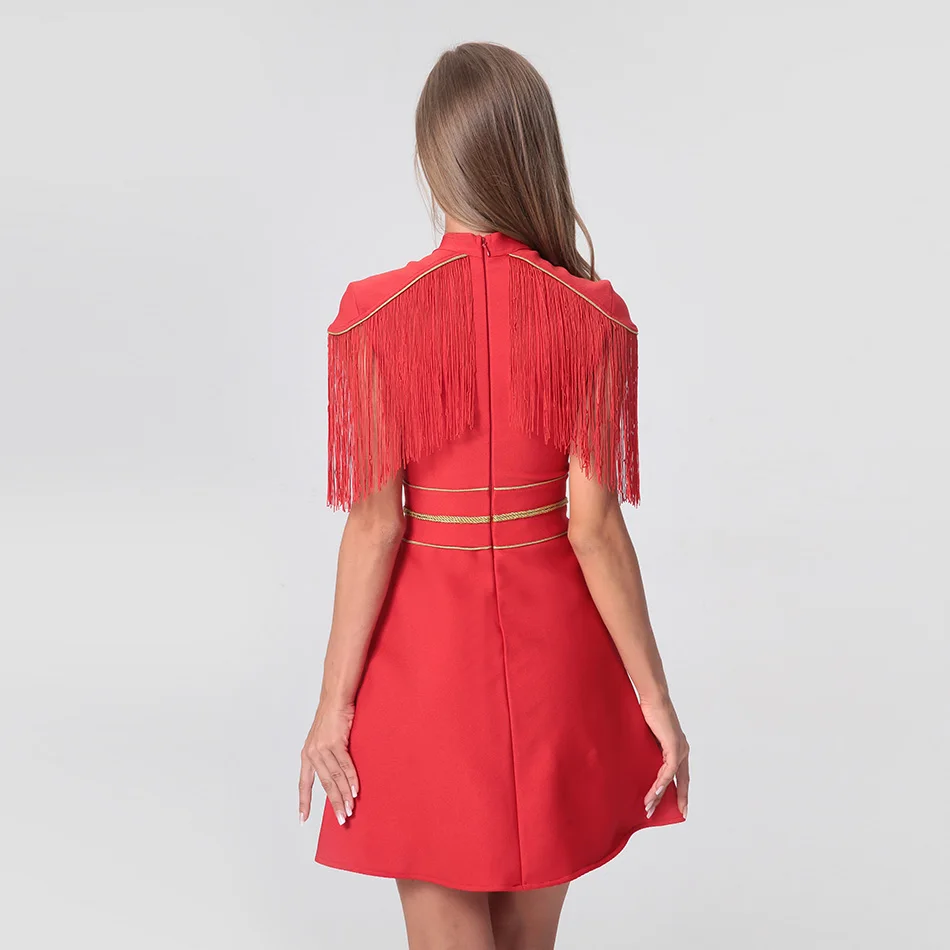 Hashupha-Elegant-Shoulder-Tassel-Turtleneck-Mini-Dress-Waist-Button-Embellished-Slim-A-Line-Women-Dress-Catwalk (4)