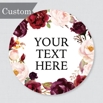 

100 Pieces, 3-7CM, Custom Personalized, Marsala Floral Wedding Labels, Rustic Flower Circle Wedding Buffet Labels or Tags, Pink