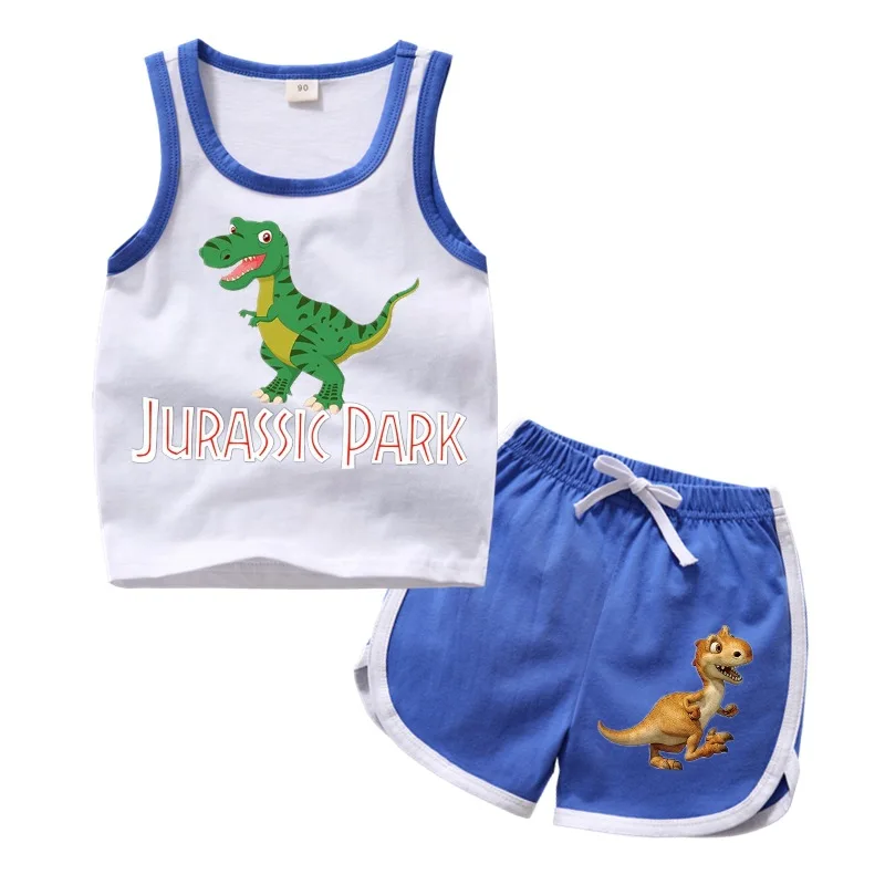 Летняя одежда для маленьких мальчиков; жилет с принтом Микки и шорты; комплект одежды для маленьких детей; комплекты для девочек; спортивные костюмы с динозаврами