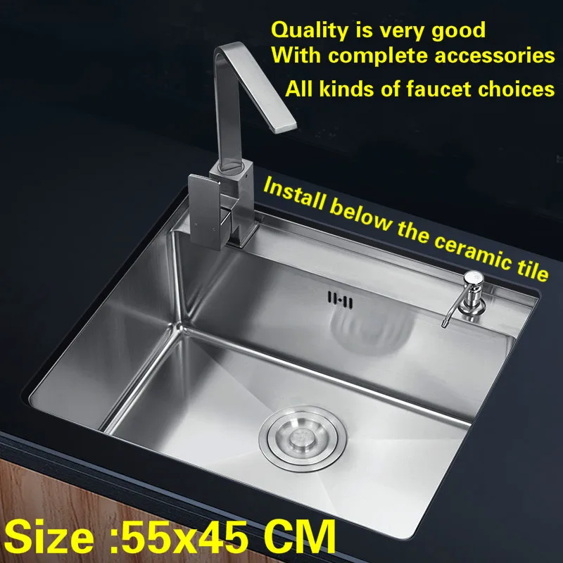 

Free shipping Standard balcony luxury kitchen manual sink single trough wash the dishes 304 stainless steel hot sell 550x450 MM