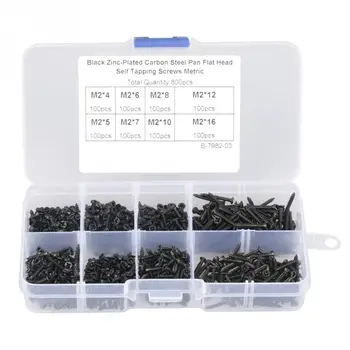 

ABKM Hot 800Pcs/Lot M2 Cross Screws Self Tapping Screws Carbon Steel Countersunk Flat Cross Head Screw Bolt Set Assortment Kit