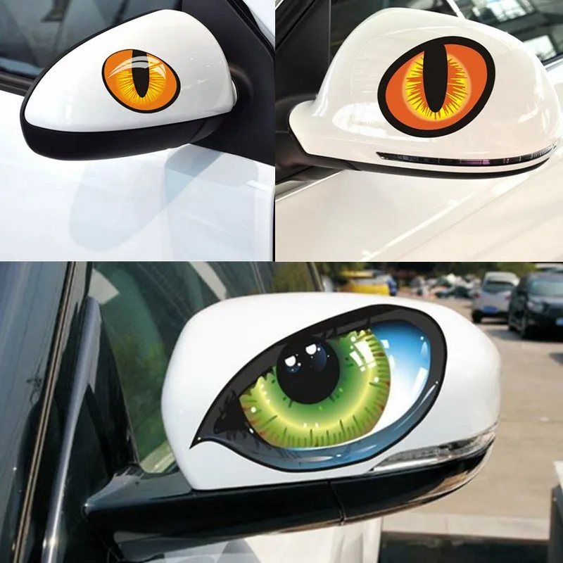 

2pcs 3D Funny Reflective Green Cat Eyes Car Stickers Truck Head Engine Rearview Mirror Window Cover Door Decal Graphics New