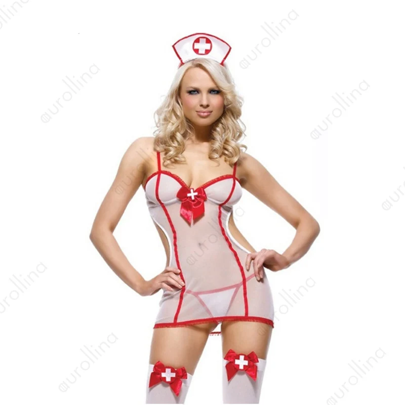 

Sheer Transparent Nurse Outfit Slutty Naughty Sexy Nasty Dirty Woman Nurse Costume Babydoll Bra Corset G String Brief Panty Hot