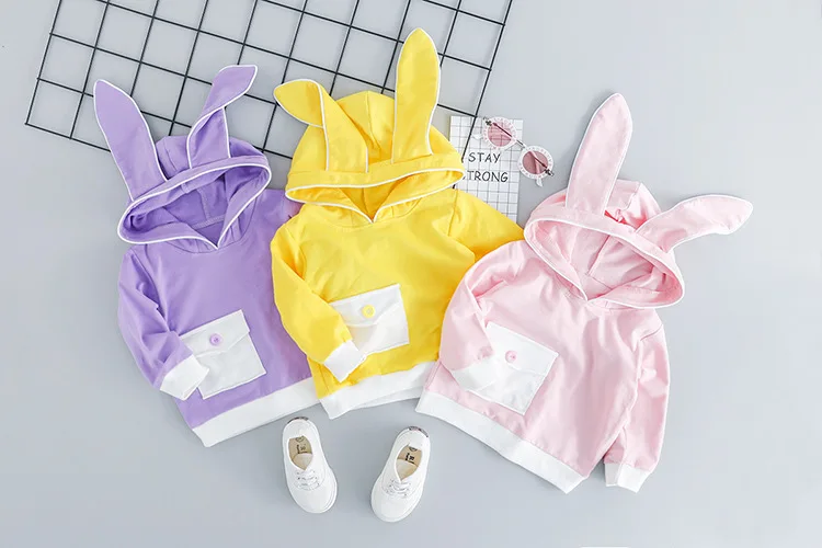 Модный комплект для маленьких девочек, 2 предмета, футболка с кроликом для девочек+ штаны, милый детский комплект, детская одежда