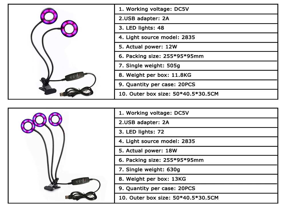 Высокоэффективный светодиод 5 V 27 W USB растут лампочку с красные, синие спектра, регулируемой 3-головы таймер завод растут лампы для комнатных