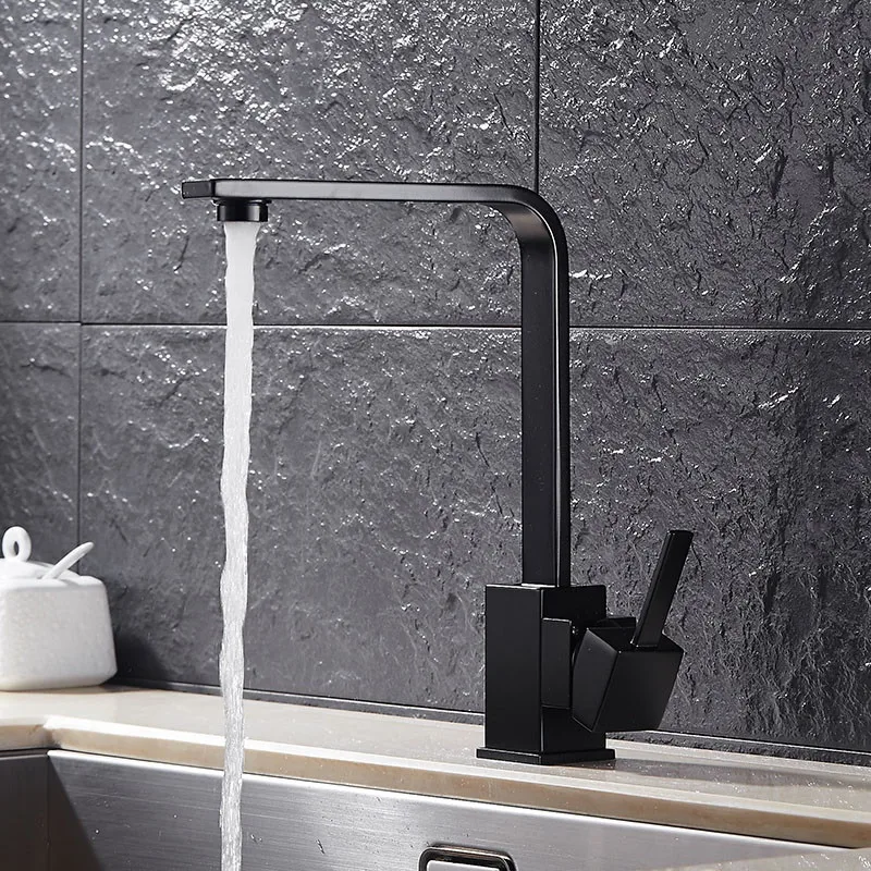 

Kitchen Vegetable Faucet black painted Seven Letter Design 360 Degree Rotation with Water Purification Features Double Handle