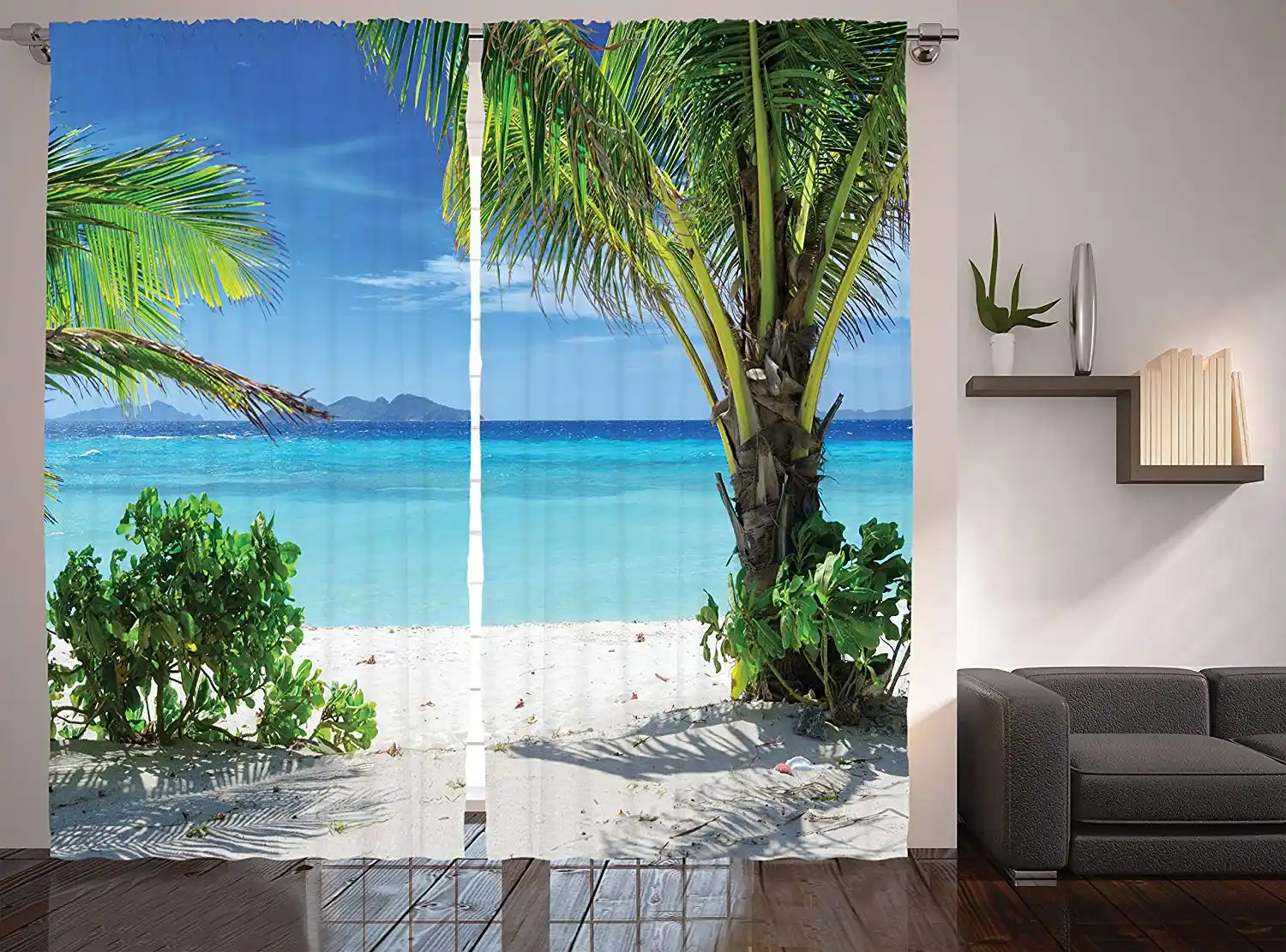 Tropical Plants Seaside For Summer House Curtains Idyllic